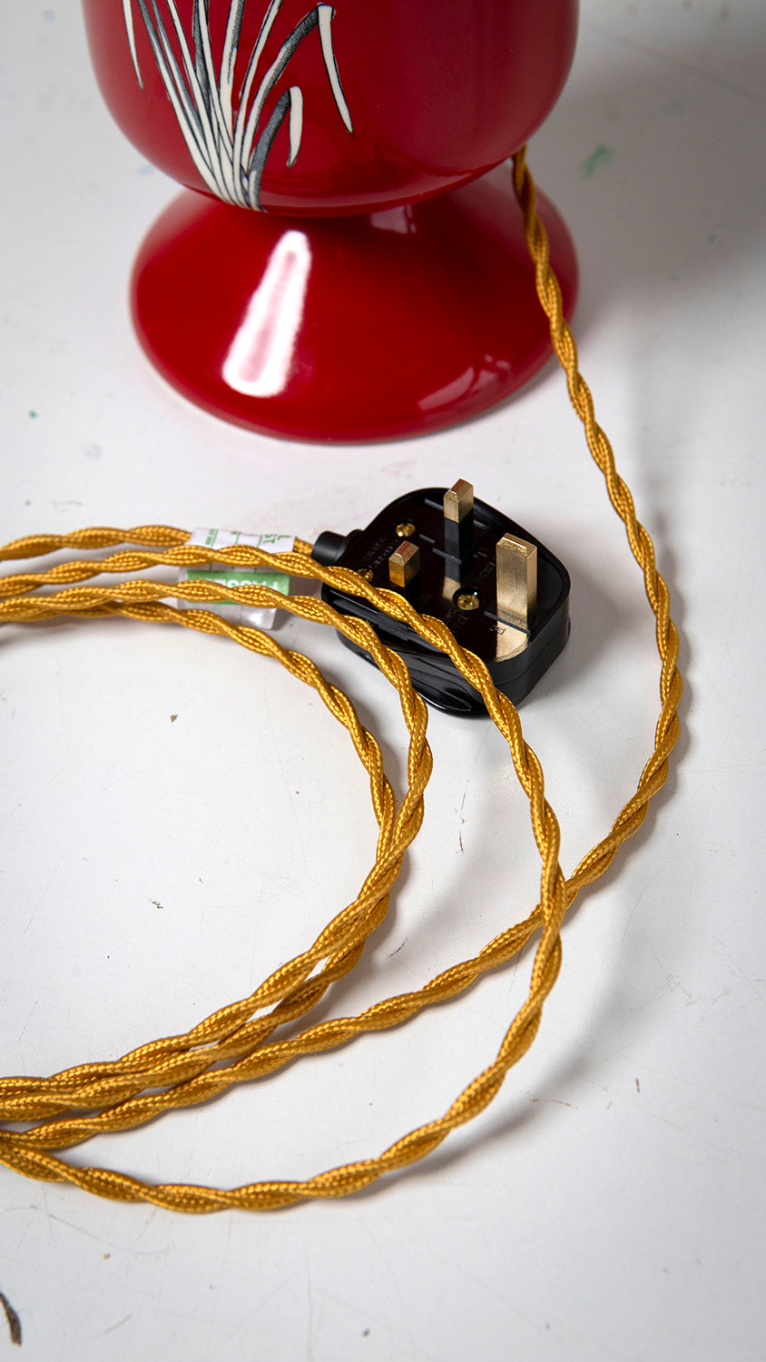 crown devon ceramic table lamp with contemporary gold cord and lamp holder details