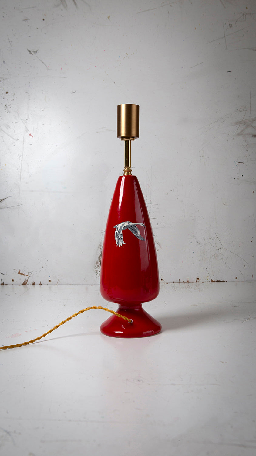 vintage crown devon ceramic table lamp with gold | brass lamp holder and cord