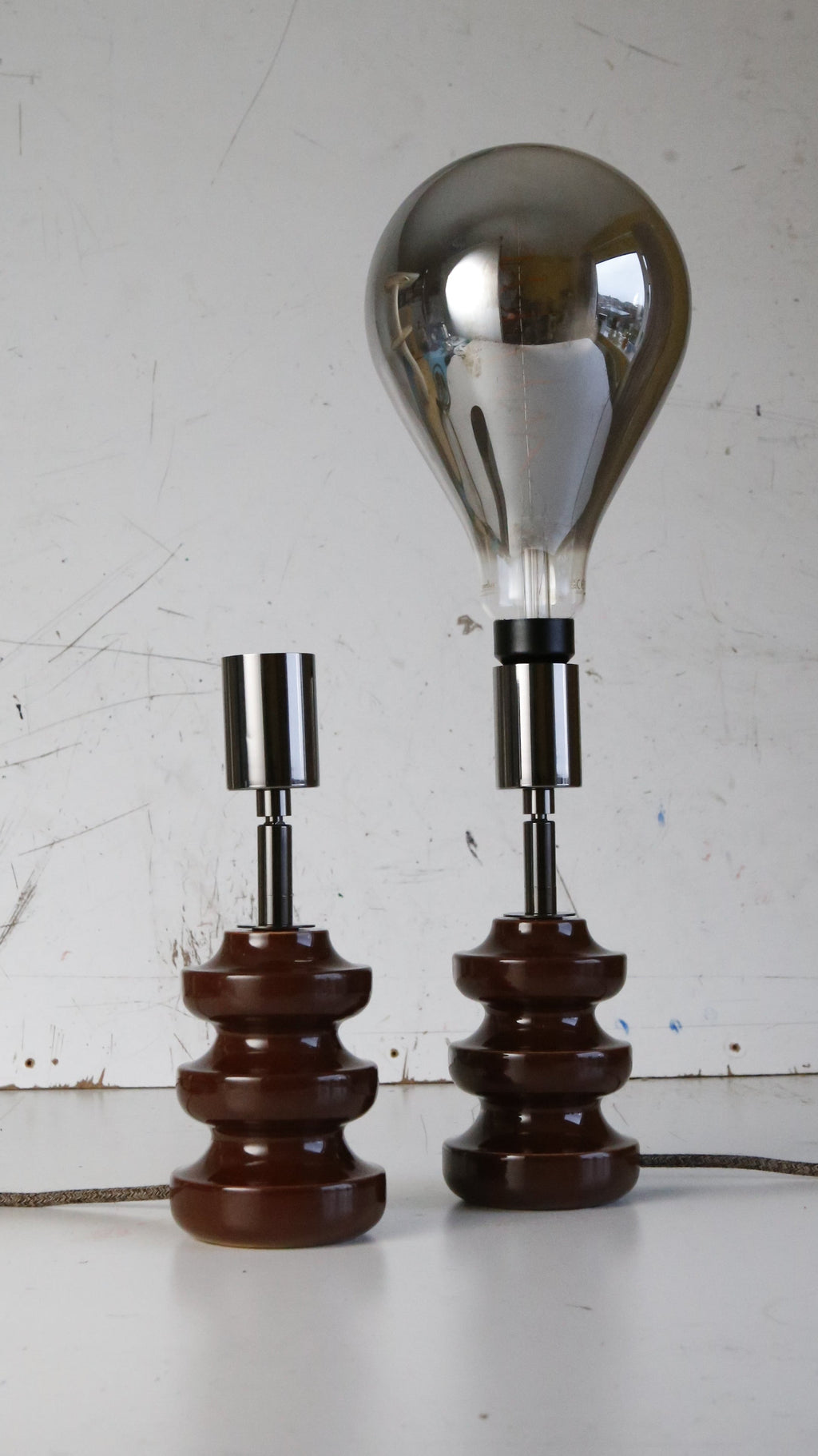 sheerlite 1960s lamp with large smokey bulb