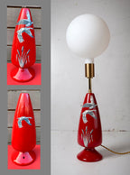 before & after photographs of original crown devon ceramic table lamp with flying swans