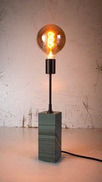 Gorgeously heavy solid slate / stone base reimagined with a 6 inch extension and matt black lamp holder & black cotton cable