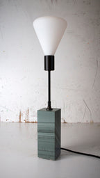 Gorgeously heavy solid slate / stone base reimagined with a 6 inch extension and matt black lamp holder & black cotton cable