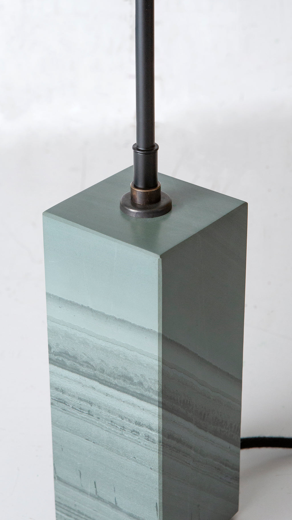Gorgeously heavy solid slate / stone base reimagined with a 6 inch extension and matt black lamp holder & black cotton cable