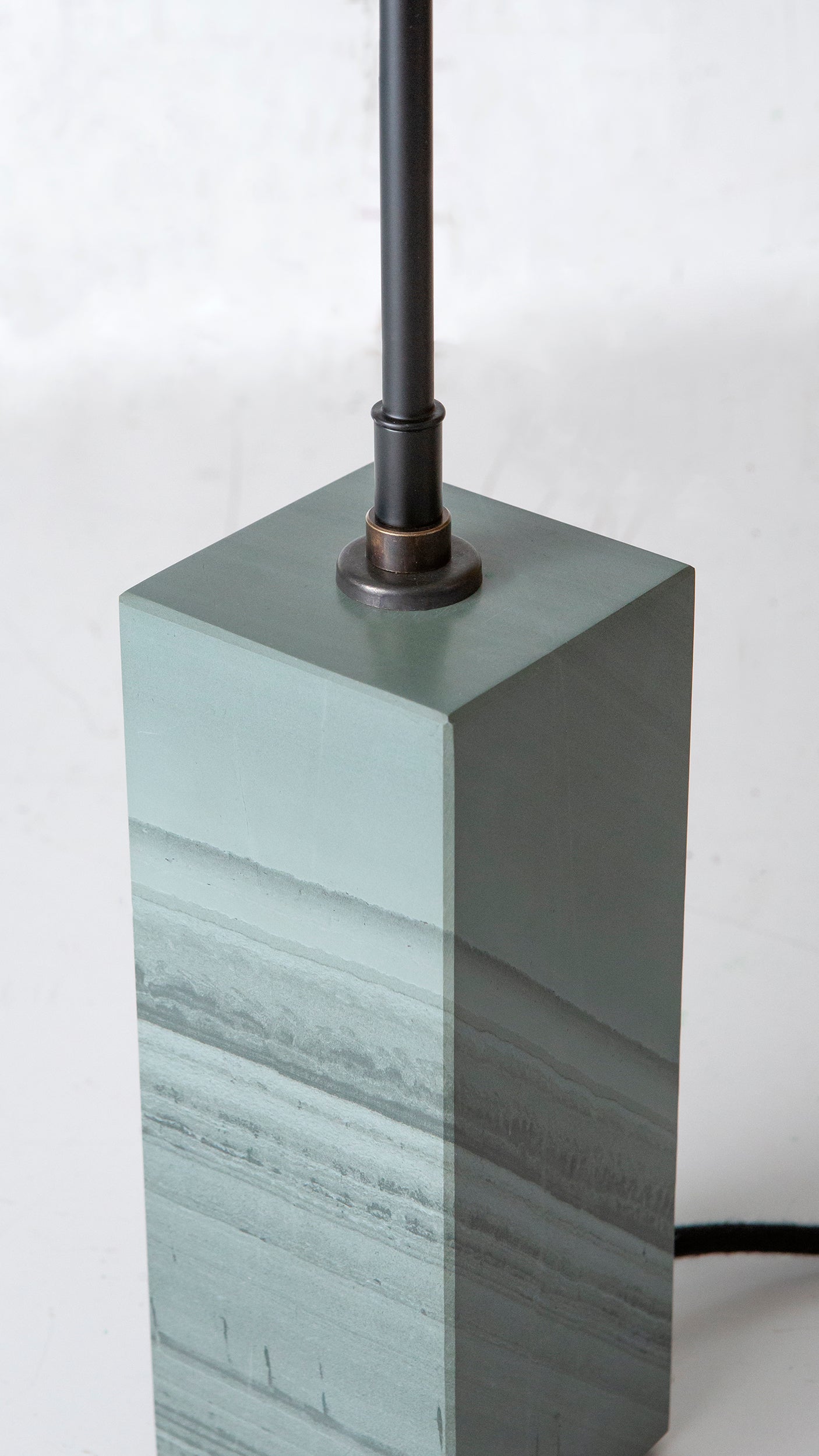 Gorgeously heavy solid slate / stone base reimagined with a 6 inch extension and matt black lamp holder & black cotton cable