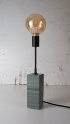 Gorgeously heavy solid slate / stone base reimagined with a 6 inch extension and matt black lamp holder & black cotton cable