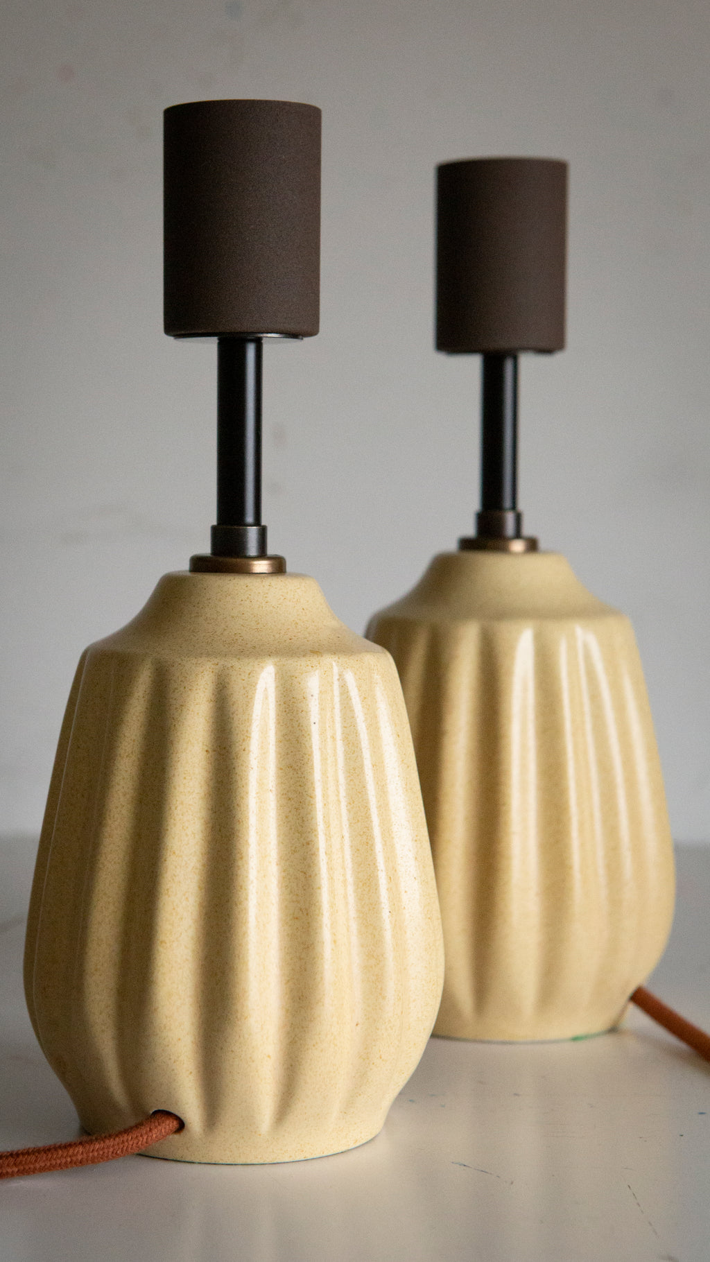 Pair of Mid Century ceramic Table Lamps in cream - Restored | Reimagined Lighting UK