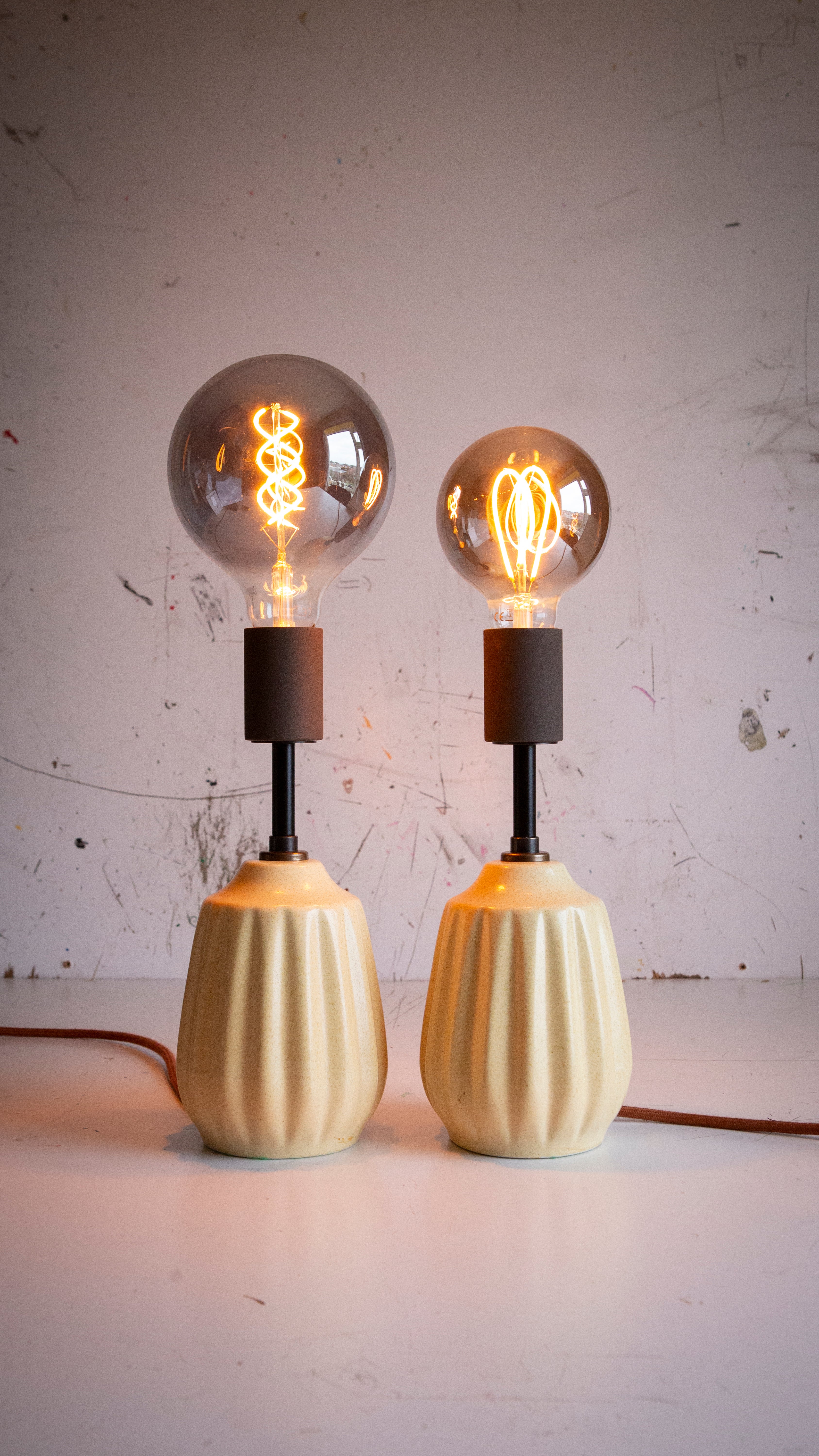 Pair of Mid Century ceramic Table Lamps in cream - Restored | Reimagined Lighting UK