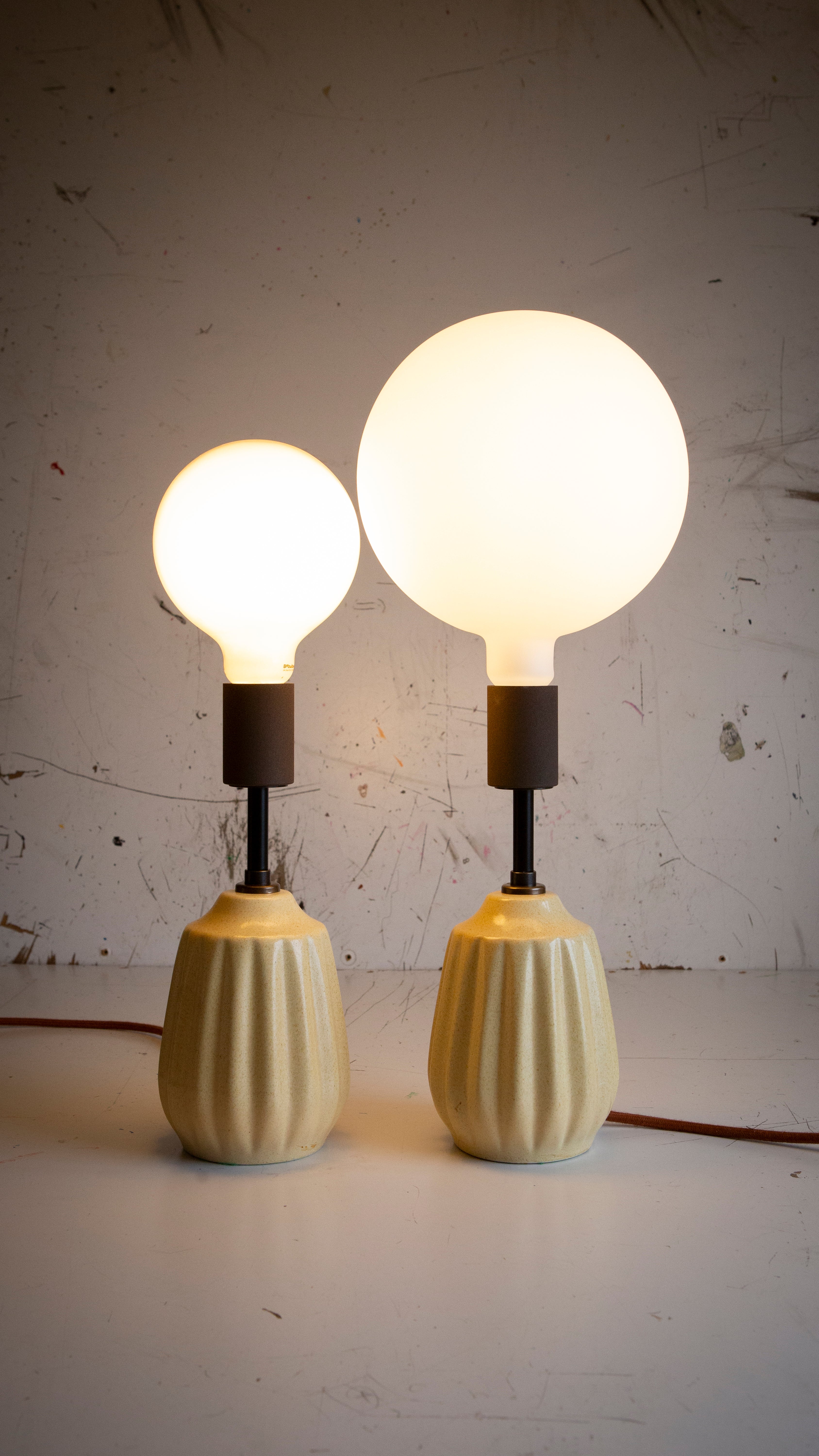 Pair of Mid Century ceramic Table Lamps in cream - Restored | Reimagined Lighting UK
