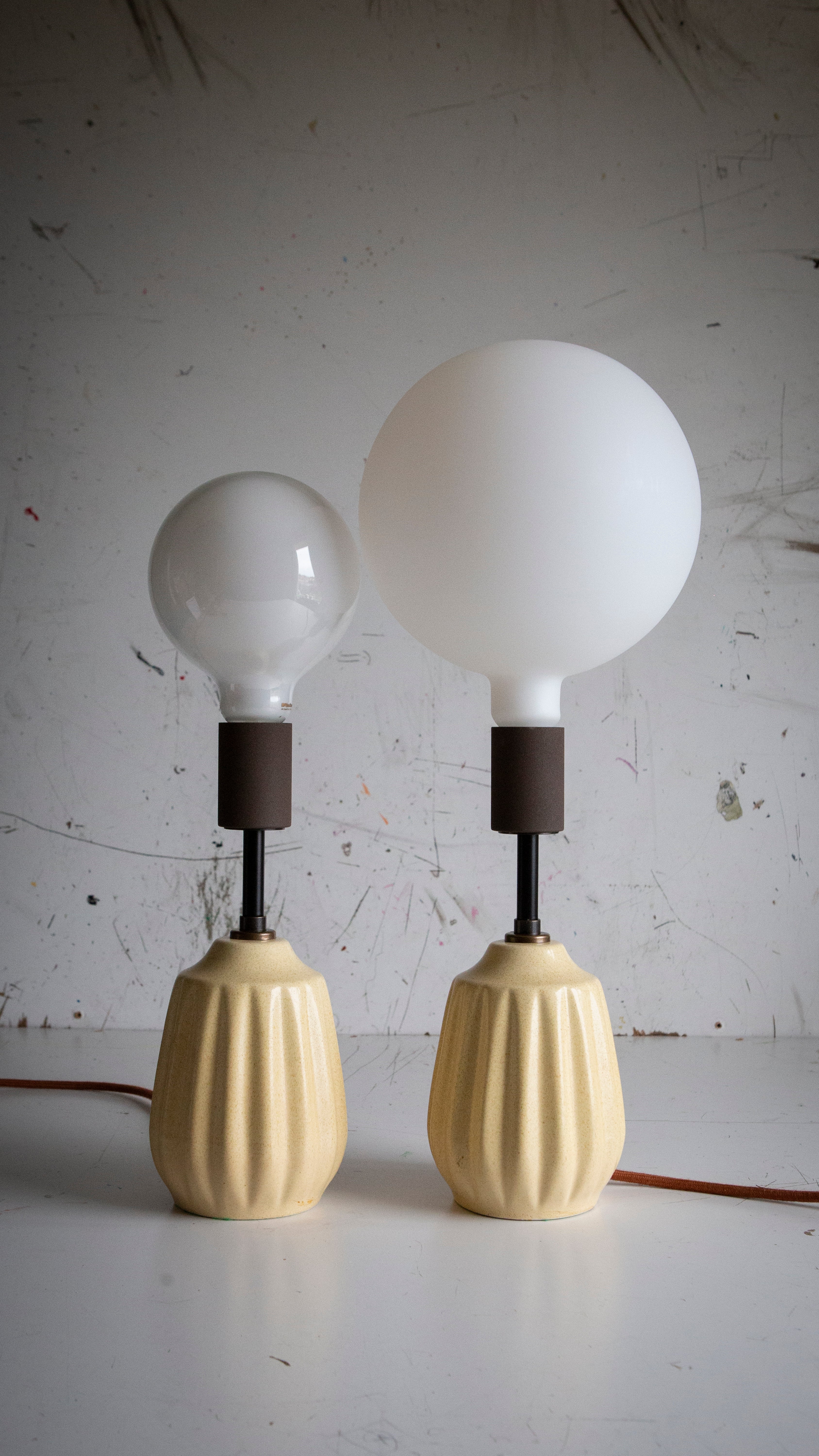 Pair of Mid Century ceramic Table Lamps in cream - Restored | Reimagined Lighting UK